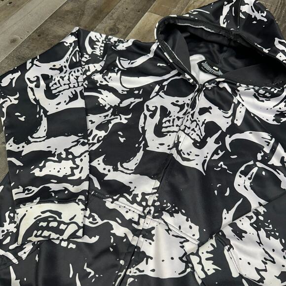 Skull Print Hoodie Black & White All-Over Design - All Over Print Hoodie Size L - Picture 12 of 13